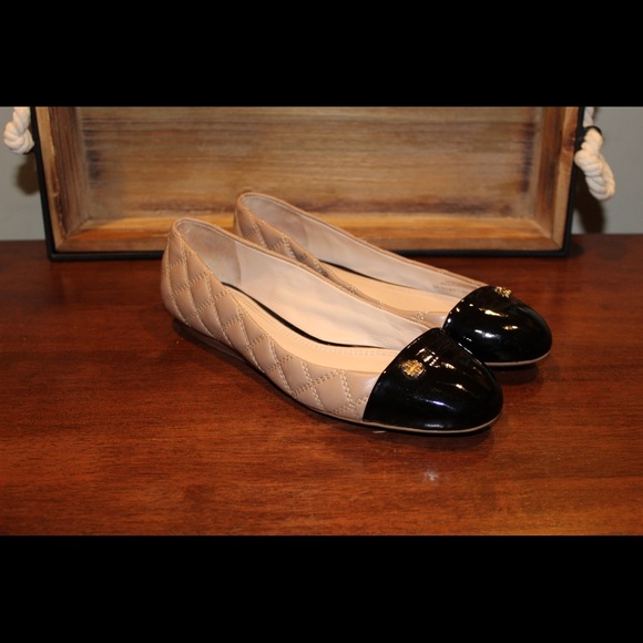Tory Burch Claremont Quilted Leather Cap Toe Flats - Picture 1 of 6